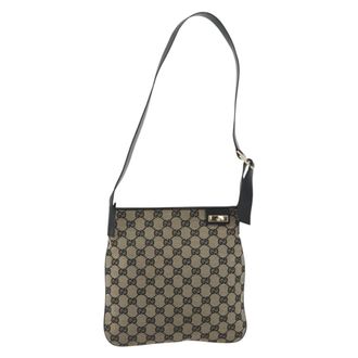 Gucci Web Strap Zip Messenger Gg Canvas Beige Canvas Handbag (Pre-Owned)