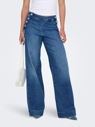 Only High-waist-Jeans ONLY ONLMADISON HW BUTTON WIDE DNM GEN769NOOS, Damen, Gr. 25, L&auml;nge 32, blau (medium blau denim), Denim/Jeans, Obermaterial: 90% Baum