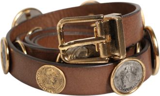Dolce & Gabbana Mens Brown Leather Gold Silver Coin Buckle Belt Calf