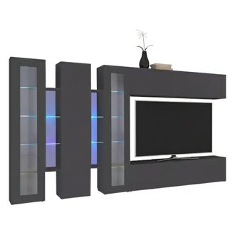 Dmora Pared Equipada Dbenal, Conjunto De Sal&oacute;n Mueble Tv Con 5 Puertas, Mueble De Sal&oacute;n Polivalente, 100% Made In Italy, Cm 340x30h180, Antracita - Dmora
