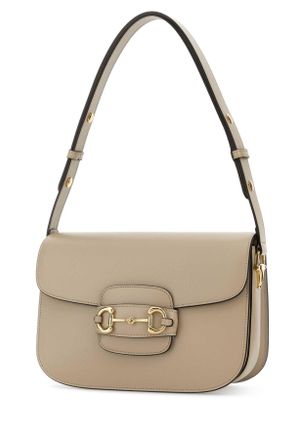 Gucci Womens Beige Leather Medium Gucci Horsebit 1955 Shoulder Bag Oatmeal Calf Skin Borse A Mano