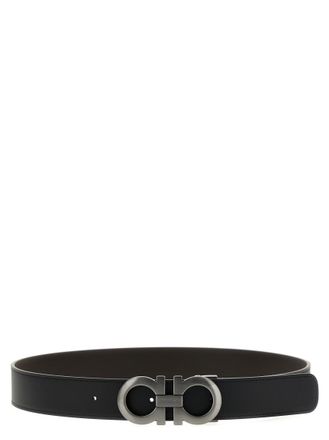 Ferragamo Black Gancini Solid Reversible Belt