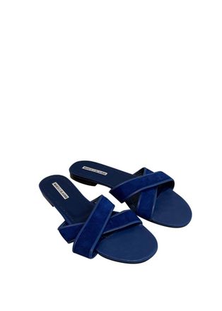 Manolo Blahnik Blue Suede Flat Sandals Size 41