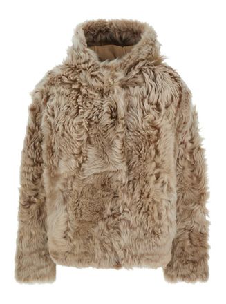 Yves Salomon Beige Fur Coat With Fixed Hood And Hidden Fastening In Fur Woman
