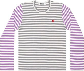 Comme Des Gar&ccedil;ons L/S Bi-Colour Striped Small Emblem T-Shirt Grey Purple AZ-T318-051-3