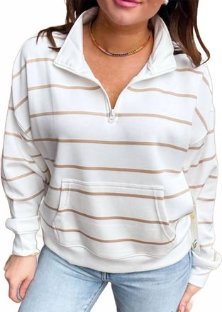 Ocean Drive Clothing Cloud Fleece Quarter Zip Sweater In Bright Ivory & Nude