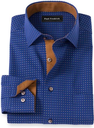 Paul Fredrick Tailored Fit Comfort Stretch Non-iron Dot Dress Shirt With Contrast Trim