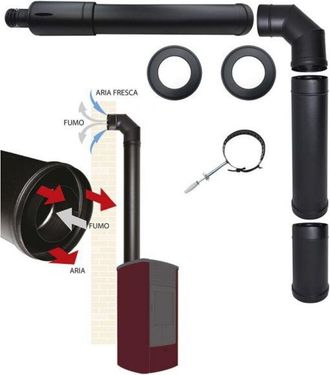 MBM Kit De Tubos Para Chimenea De Estufa De Pellets Con Salida Coaxial Superior Dn 80 130, Escape De Humos Y Aspiraci&oacute;n De Aire, Hecho En Italia