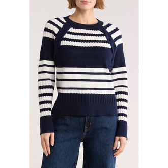 Adrianna Papell Wavy Rib Stripe Sweater in Blue Moon/Ivory at Nordstrom Rack, Size X-Large