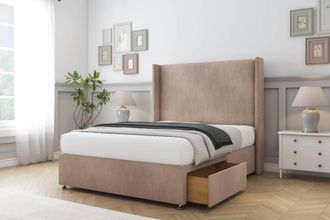 Sloomy Devonshire Naples Divan Set 2 Drawers-54 Wingback in Light Brown | Size: Double
