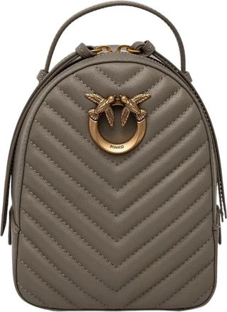Pinko Love Click Mini Rugzak - Dames - Rugzakken - Grijs - ONE Size - Leer - Tassen