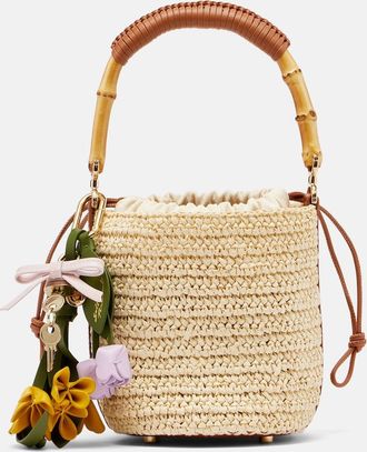 Self Portrait Small raffia bucket bag