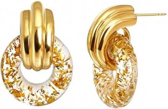Gold & Honey Womens Donut Door Knocker Earrings In Clear Gold Leaf