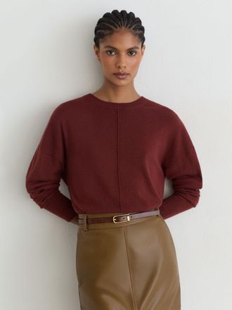 Reiss Dark Red Wool-blend Reverse-seam Jumper With Cashmere, XL