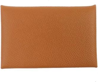 Herm&egrave;s Pre-owned Calvi Epsom Leather Card Case - Dames - Vintage Accessoires - Bruin - ONE Size - Leer - Vintage