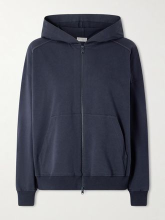 Brunello Cucinelli Felpa Con Cappuccio In Jersey Di Misto Cotone - Blu