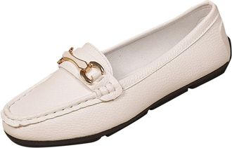 Generic Womens Loafers Comfortable Stylish Flats Shoes Solid Color Classic Lightweight Breathable Slip On Casual Shoes Work Office Leisure White