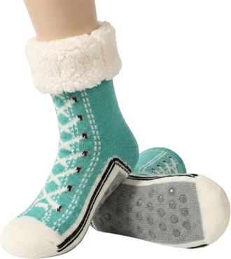 Generic Ultra-thick Cashmere Cute Slipper Home Socks Sport Fleece Lined Knit House Socks Fun Warm Thermal Winter Booties (Light Green)