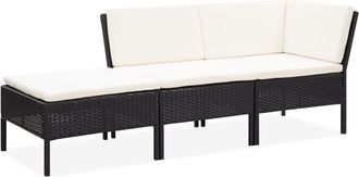 vidaXL Set De Muebles De Jard&iacute;n 3 Pzas Y Cojines Rat&aacute;n Sint&eacute;tico Negro Vidaxl