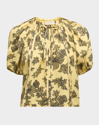 Ulla Johnson Marcelena Floral Puff-Sleeve Top