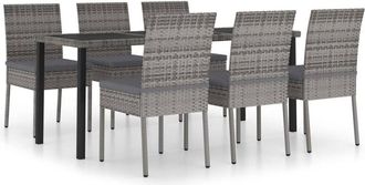 vidaXL 7 Piece Outdoor Dining Set with Cushions Poly Rattan Grey vidaXL