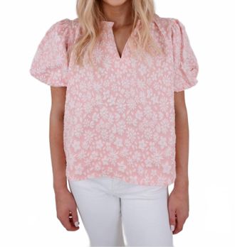 Bibi Textured Floral Ruffle Neck Top In Blush