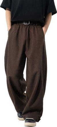 Generic Mens Pleated Wide Leg Baggy Trousers Casual Elastic Waist Loose Fit Lounge Pant Spring Fall Long Pants with Pockets Brown