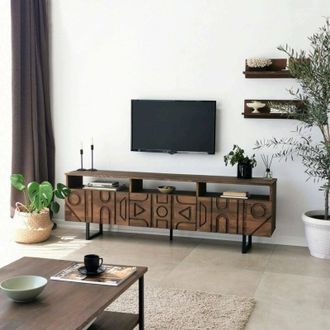 Dmora Mueble De Televisi&oacute;n Novastra, Aparador De Sal&oacute;n, Mueble Bajo Para Tv, Base De Pared Equipada, 170x30h40 Cm, Nuez, Con Embalaje Reforzado - Dmora