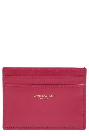 Saint Laurent Paris Card Holder in Dark Fuchsia at Nordstrom