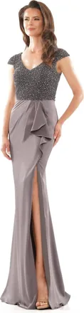Colors Dress Beaded Bodice Column Gown In Grey