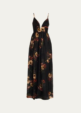 Cara Cara Pero Floral Silk-Linen Gown