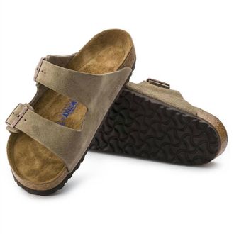 Birkenstock Womens Arizona Soft Footbed Suede Sandals In Taupe
