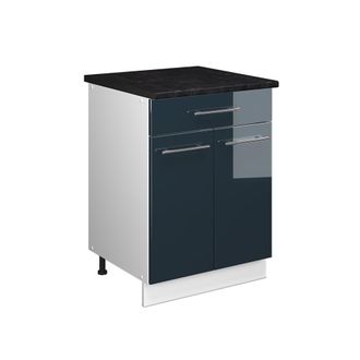Vicco Mueble Bajo Para Fregadero/placa Fame-line, Azul Oscuro Alto Brillo/blanco, 60 Cm Con Caj&oacute;n, Et Antracita, Vicco