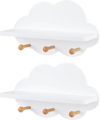 Woltu 2x Estante Flotante Nube 36x20.5x12 Cm Estanteria Pared Para Ni&ntilde;os Estante De Pared Con Ganchos Decoraci&oacute;n De Nube Mdf E1 Blanco - Woltu