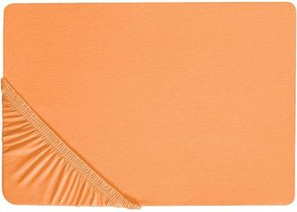 Beliani S&aacute;bana De Algod&oacute;n Naranja 200 X 200 Cm Ajustable Bordes El&aacute;sticos S&oacute;lido Janbu