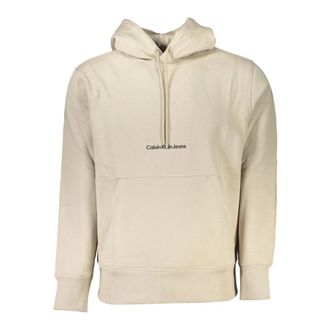 Calvin Klein Hoodies, male, Beige, 2XL, Beige Hooded Sweatshirt with Embroidered Logo