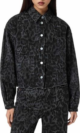 AllSaints Leopard Denim Jacket in Leppo Black at Nordstrom, Size X-Small