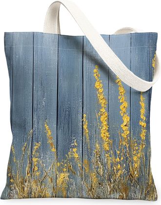 Generic Spring Goldenrod Flower Canvas Tote Bag for Shopping 13x15, Farmhouse Rustic Florals Reusable Grocery Print Bag for Women, Country Beach Aesthetic Pai