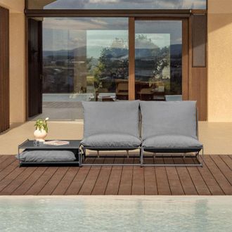 Sklum Sklum - Conjunto De Jard&iacute;n Con Sof&aacute; Modular De 2 Piezas Y Mesa Auxiliar Convertible Amaro