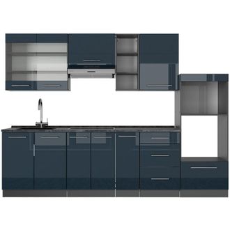Vicco Cucina componibile Fame-Line, Blu scuro lucido/antracite, 280 cm, pl Antracite