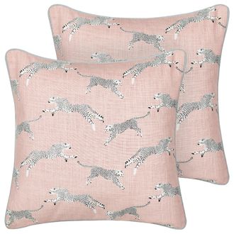 Beliani Beliani - Conjunto De 2 Cojines De Algod&oacute;n Con Motivo De Guepardo 45 X 45 Cm Rosa Arales