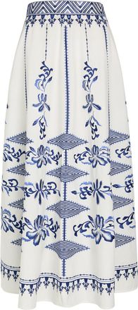 Emporio Sirenuse Camille Embroidered Cotton-poplin Maxi Skirt - White And Blue - 44 (UK12 / M)