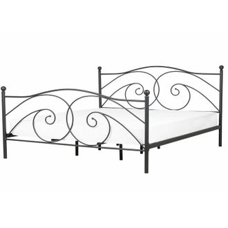 Beliani Letto in Metallo Nero a Doghe con Decorazioni Sinuose 160 x 200 cm Dinard