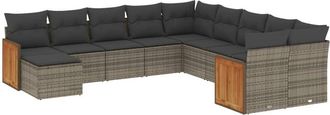 vidaXL Set De Sof&aacute;s De Jard&iacute;n 11 Pzas Y Cojines Rat&aacute;n Sint&eacute;tico Gris Vidaxl