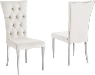 Best Master Furniture Danis Beige Velvet with Silver Dining Chairs, Set of 2