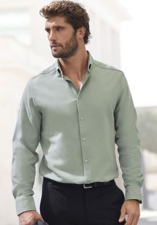 H.I.S Langarmhemd H.I.S Regular Fit, Herren, Gr. XXXL (47/48), N-Gr, gr&uuml;n (salbei), Web, Obermaterial: 100% Baumwolle, unifarben, regular fit, Rundhals, Man