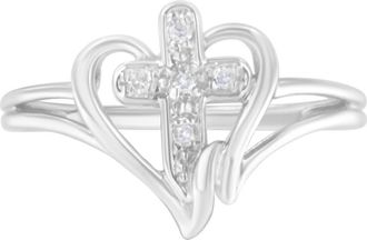 House of Brilliance 10K White Gold Diamond Accent Cross & Open Heart Promise Fashion Ring at Nordstrom, Size 6.5