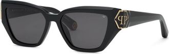 Philipp Plein Square Zonnebril - Dames - Zonnebrillen - Zwart - 55 MM - Accessoires