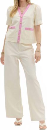 Entro Womens Cotton Top In Cream And Orchid