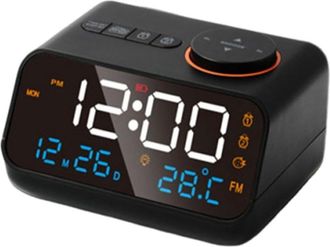 OEM Clock With Temperature And Humidity Sensor - Fm Radio - Large Led Display With Calendar - Ideal For Home Use - Black - Universal Size - Usb Port - 1 P